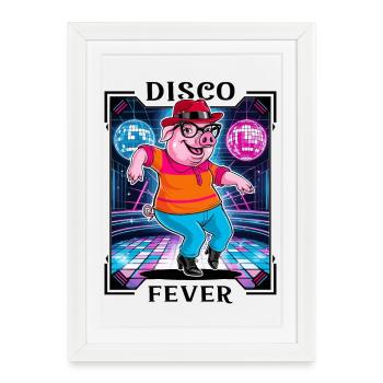 Cochon disco cool - Affiche encadrée (27 × 37 cm) - blanc - Devant