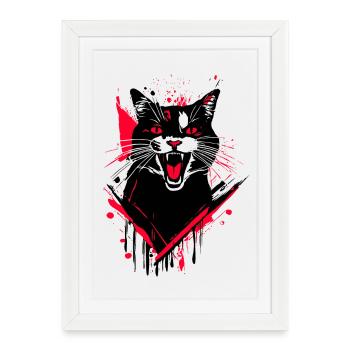 Katze Wildkatze Street Art - Gerahmtes Poster (27 × 37 cm) - Weiß - Vorne