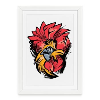 Rooster Colors Drawing Tattoo Chickens Symbol Logo - Framed poster (27 × 37 cm) - white - Front