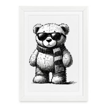 Ours en peluche cool – Dessin vintage - Affiche encadrée (27 × 37 cm) - blanc - Devant