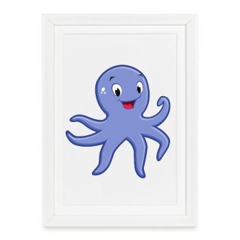 Icône sous-marine bleue de pieuvre joueuse - Affiche encadrée (27 × 37 cm) - blanc - Devant
