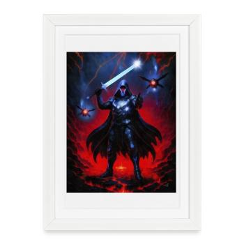 Guerrier des ténèbres dans la tempête de flammes - Affiche encadrée (27 × 37 cm) - blanc - Devant