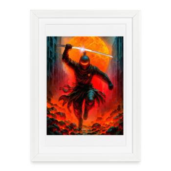 Fiery ninja in battle - Framed poster (27 × 37 cm) - white - Front