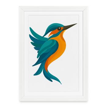 Kingfisher stylisé Forme élégante en bleu-orange - Affiche encadrée (27 × 37 cm) - blanc - Devant