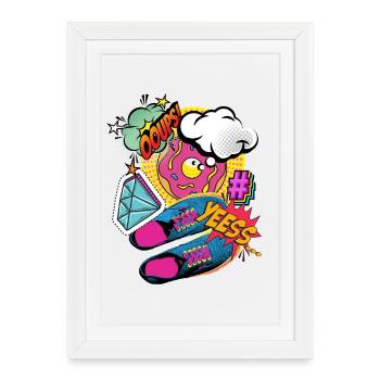 YEESS! - Colorful pop art & comic book explosion - Framed poster (27 × 37 cm) - white - Front