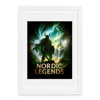Nordic Legends – Warriors in the Fog - Framed poster (27 × 37 cm) - white - Front