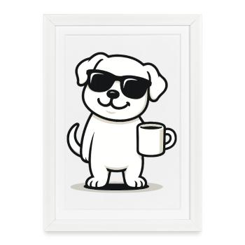 Chiot de café - Affiche encadrée (27 × 37 cm) - blanc - Devant