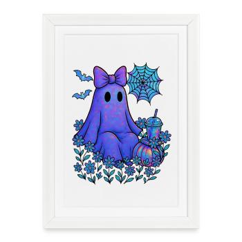 Halloween Mignon Fantôme Irisé, Citrouille D’halloween - Affiche encadrée (27 × 37 cm) - blanc - Devant