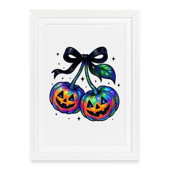 Iridescent Cherry Pumpkins, Halloween Pumpkins - Framed poster (27 × 37 cm) - white - Front