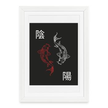 Yin & Yang Koi – Balance japonaise minimaliste - Affiche encadrée (27 × 37 cm) - blanc - Devant