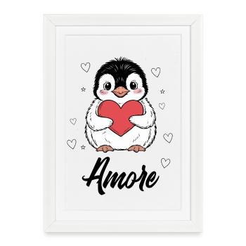 Cute Penguin with Heart - Framed poster (27 × 37 cm) - white - Front