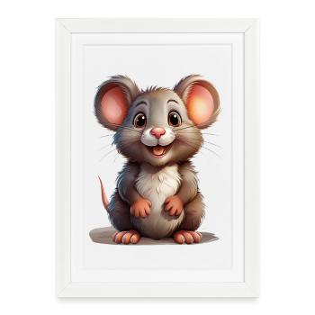 Cute mouse motif with sparkling eyes - Framed poster (27 × 37 cm) - white - Front