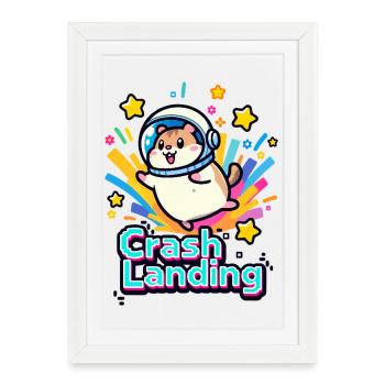 🐹 Hamster Astronaute en Atterrissage Forcé 2 - Affiche encadrée (27 × 37 cm) - blanc - Devant