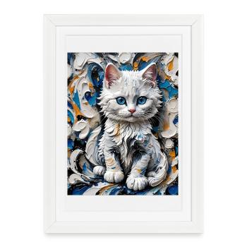 Chaton Mystique en Couleurs Vives - Affiche encadrée (27 × 37 cm) - blanc - Devant
