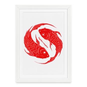 Ensemble Complet - Yin Yang Fish Koi - Affiche encadrée (27 × 37 cm) - blanc - Devant