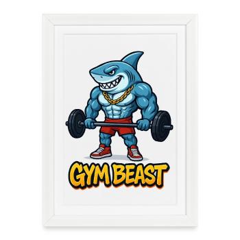 Muscles de requin, bodybuilder comique - Affiche encadrée (27 × 37 cm) - blanc - Devant