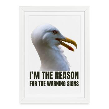 Mouette fantaisiste avec texte en gras - Affiche encadrée (27 × 37 cm) - blanc - Devant