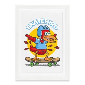 Dessin animé Skatebird - Affiche encadrée (27 × 37 cm) - blanc - Devant