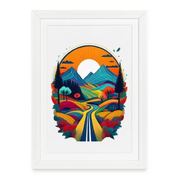 Paysage de montagne coloré avec lever de soleil - Affiche encadrée (27 × 37 cm) - blanc - Devant