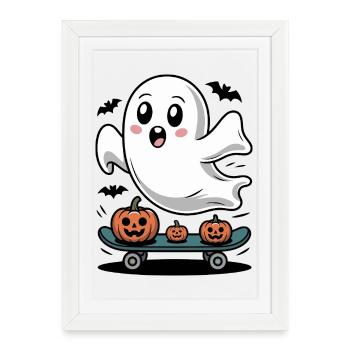 Ghost on Halloween skateboard - Framed poster (27 × 37 cm) - white - Front