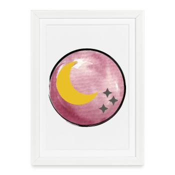 Moon and stars illustration on watercolors - Framed poster (27 × 37 cm) - white - Front