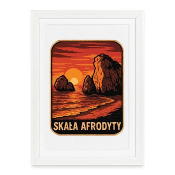 Le rocher d’Aphrodite au coucher du soleil - Affiche encadrée (27 × 37 cm) - blanc - Devant