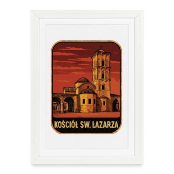 Église de Saint-Lazare au coucher du soleil - Affiche encadrée (27 × 37 cm) - blanc - Devant