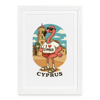 Flamant rose de Chypre - Affiche encadrée (27 × 37 cm) - blanc - Devant