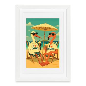 Oiseaux dans les climats estivaux - Affiche encadrée (27 × 37 cm) - blanc - Devant