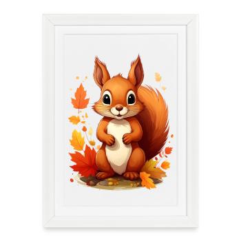 Écureuil mignon en automne - Affiche encadrée (27 × 37 cm) - blanc - Devant