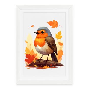 Robin in autumn - Framed poster (27 × 37 cm) - white - Front