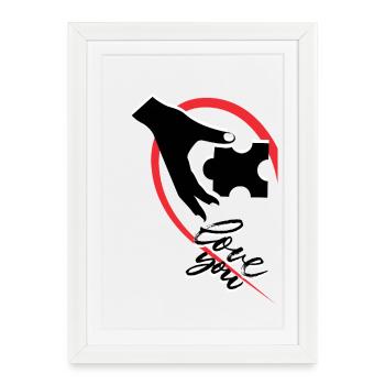 Main tenant un puzzle demi-cœur - Affiche encadrée (27 × 37 cm) - blanc - Devant
