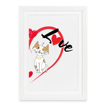 Cat with the inscription Love half of a heart - Framed poster (27 × 37 cm) - white - Front