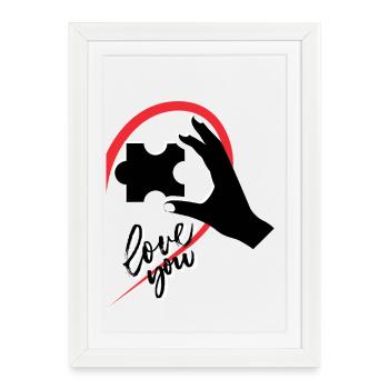 Main tenant un puzzle demi-cœur - Affiche encadrée (27 × 37 cm) - blanc - Devant