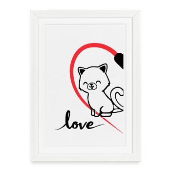 Cat with the inscription Love half of a heart - Framed poster (27 × 37 cm) - white - Front