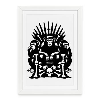 Singes sur le trône du crâne et des os - Affiche encadrée (27 × 37 cm) - blanc - Devant