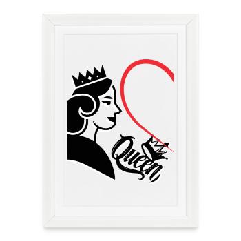 Femme avec couronne et inscription en forme de cœur Reine moitié gauche - Affiche encadrée (27 × 37 cm) - blanc - Devant