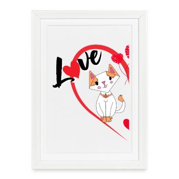 Cat with the inscription Love half of a heart - Framed poster (27 × 37 cm) - white - Front