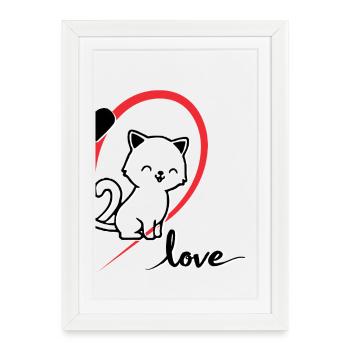 Cat with the inscription Love half of a heart - Framed poster (27 × 37 cm) - white - Front
