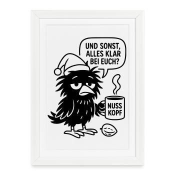 Cute Raven with Cup and Speech Bubble - Framed poster (27 × 37 cm) - white - Front