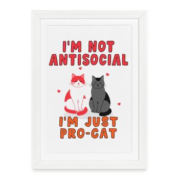 T-shirt humoristique pro-chat opposé social - Affiche encadrée (27 × 37 cm) - blanc - Devant