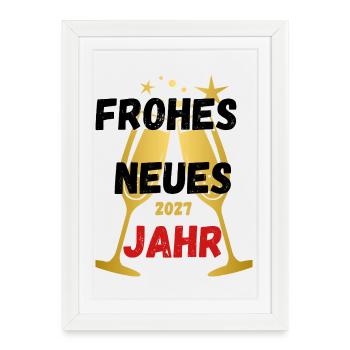 Plaisir du Nouvel An 2027 Bonne année - Affiche encadrée (27 × 37 cm) - blanc - Devant