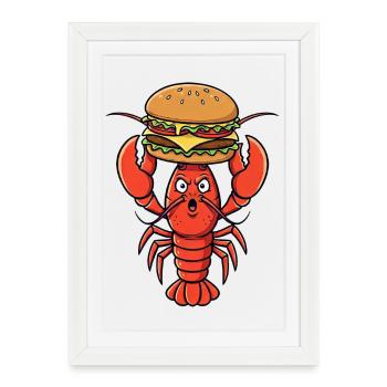Drôle de crabe de homard Cheeseburger de restauration rapide - Affiche encadrée (27 × 37 cm) - blanc - Devant