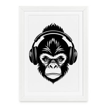 Groovy Monkey Head Techno Nightclub Party Chemise - Affiche encadrée (27 × 37 cm) - blanc - Devant