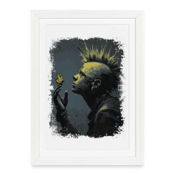 Punk rocker montres papillon - Affiche encadrée (27 × 37 cm) - blanc - Devant