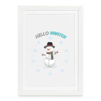 Breloque bonhomme de neige Hello Winter - Affiche encadrée (27 × 37 cm) - blanc - Devant