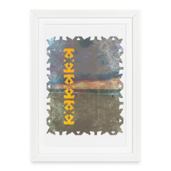 Motif totem jaune sur la plage - Affiche encadrée (27 × 37 cm) - blanc - Devant