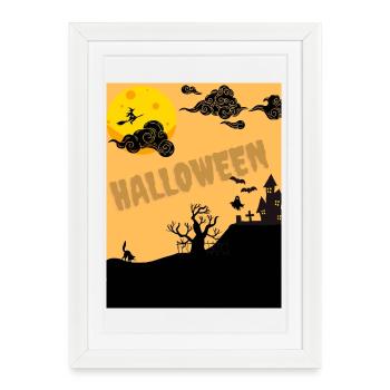 Halloween Silhouette by Moon - Framed poster (27 × 37 cm) - white - Front