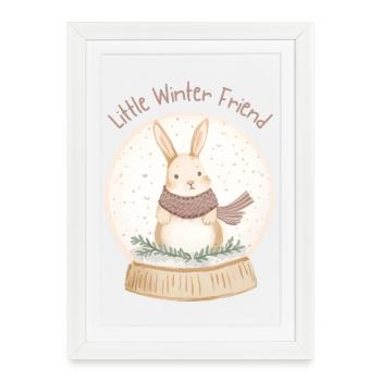 Boule à neige Lapin – Petit ami de l’hiver - Affiche encadrée (27 × 37 cm) - blanc - Devant