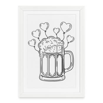 Beer mug with heart balloons – Bayern Linien motif - Framed poster (27 × 37 cm) - white - Front